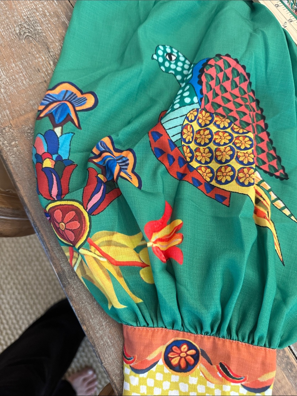 Green Floral & Bird Print Button-Front Dress - Picture 3 of 6